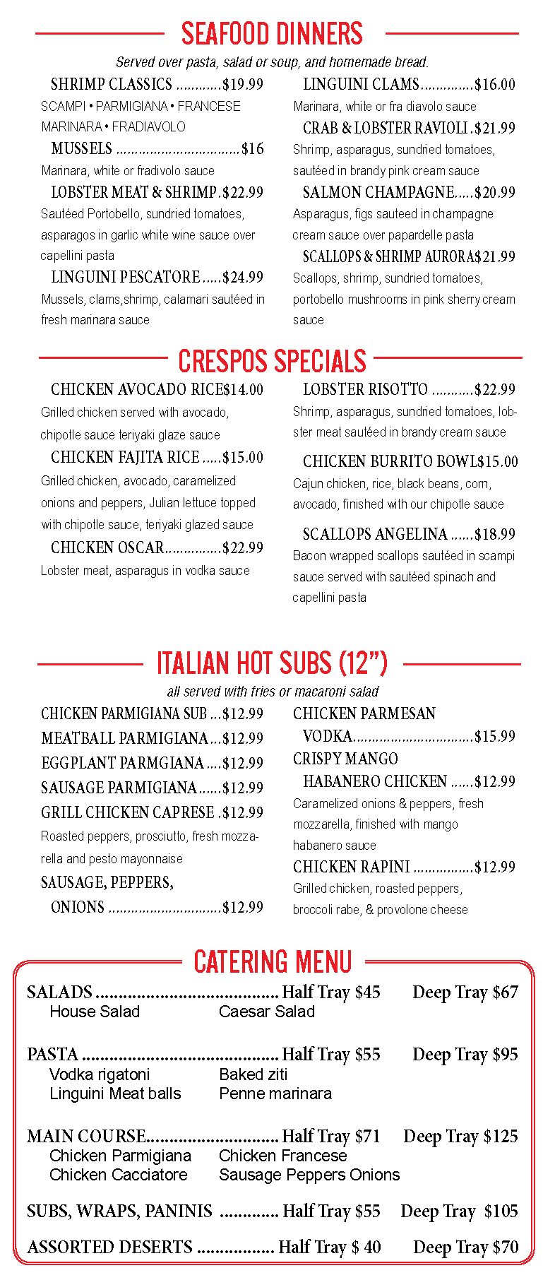 Veal - Seafood - Hot Subs